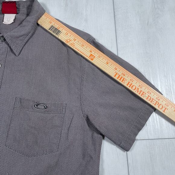 Oakley Mens Large Button Up Short Sleeve Shirt Pocket Metal Logo Purple Gray - Picture 11 of 12